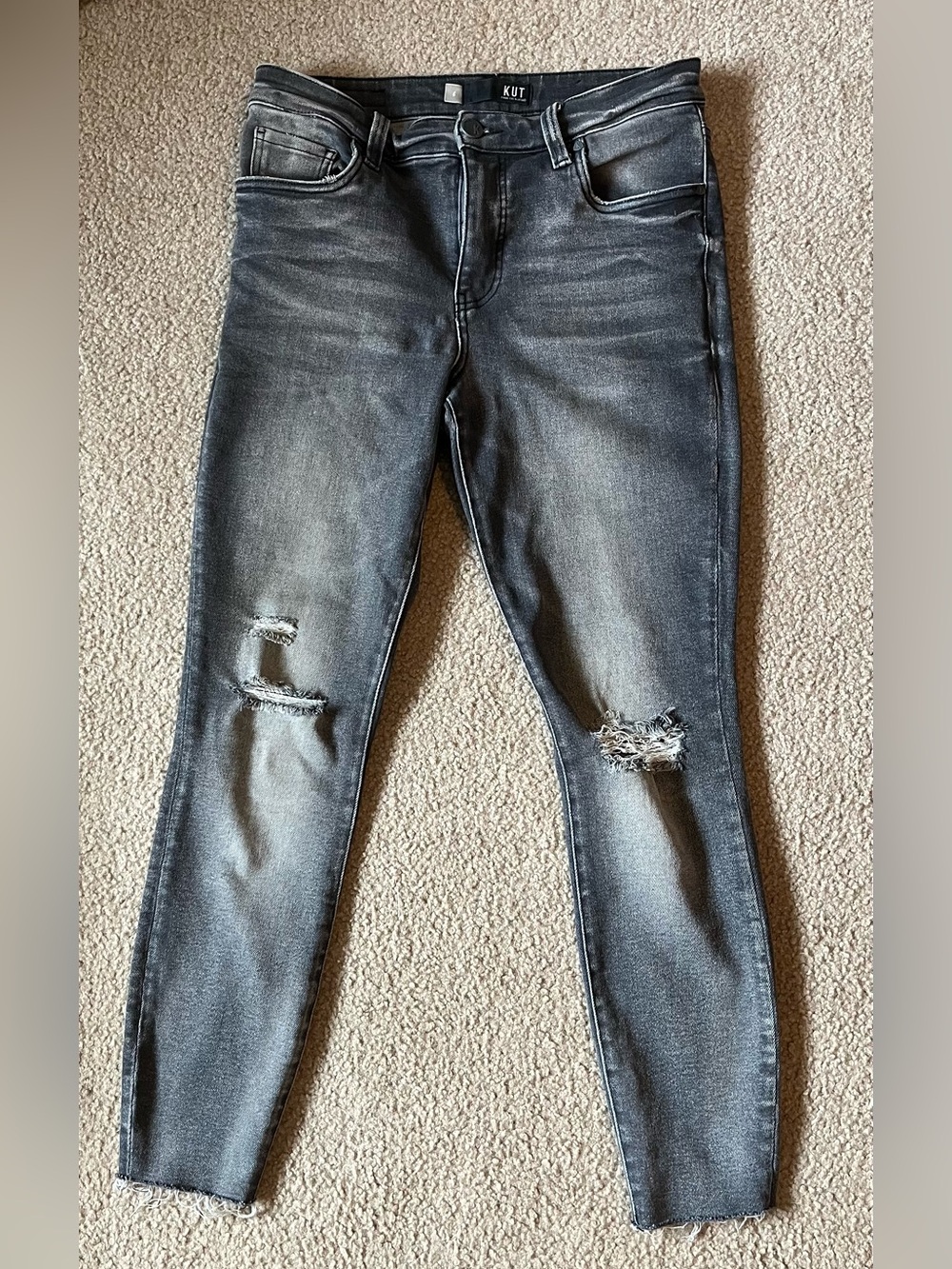Kut from the Cloth cropped distressed skinny jeans.